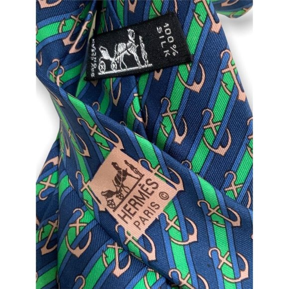 HERMÈS 7027 TA Blue Striped Anchor Silk Tie FRANCE 58"/ 3" EC - Picture 3 of 3